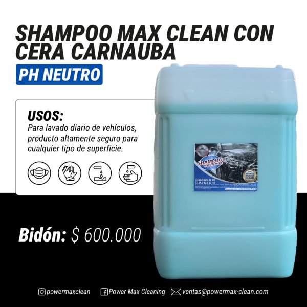 SHAMPOO MAX CLEAN CON CERA CARNAUBA PH NEUTRO - Imagen 3